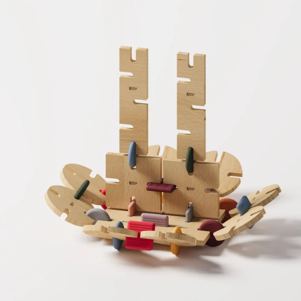 Auhinnatud Šveitsi disainiga BAVVIC ehituskopmlekti osadest koostatud kuju - satelliit.